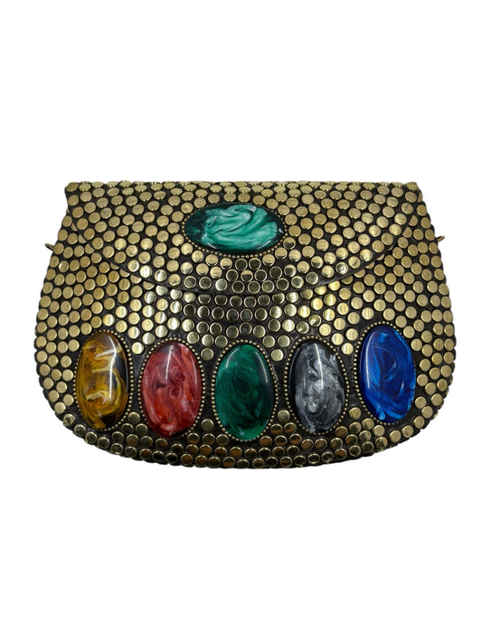 Premium brass clutch with embedded natural stone