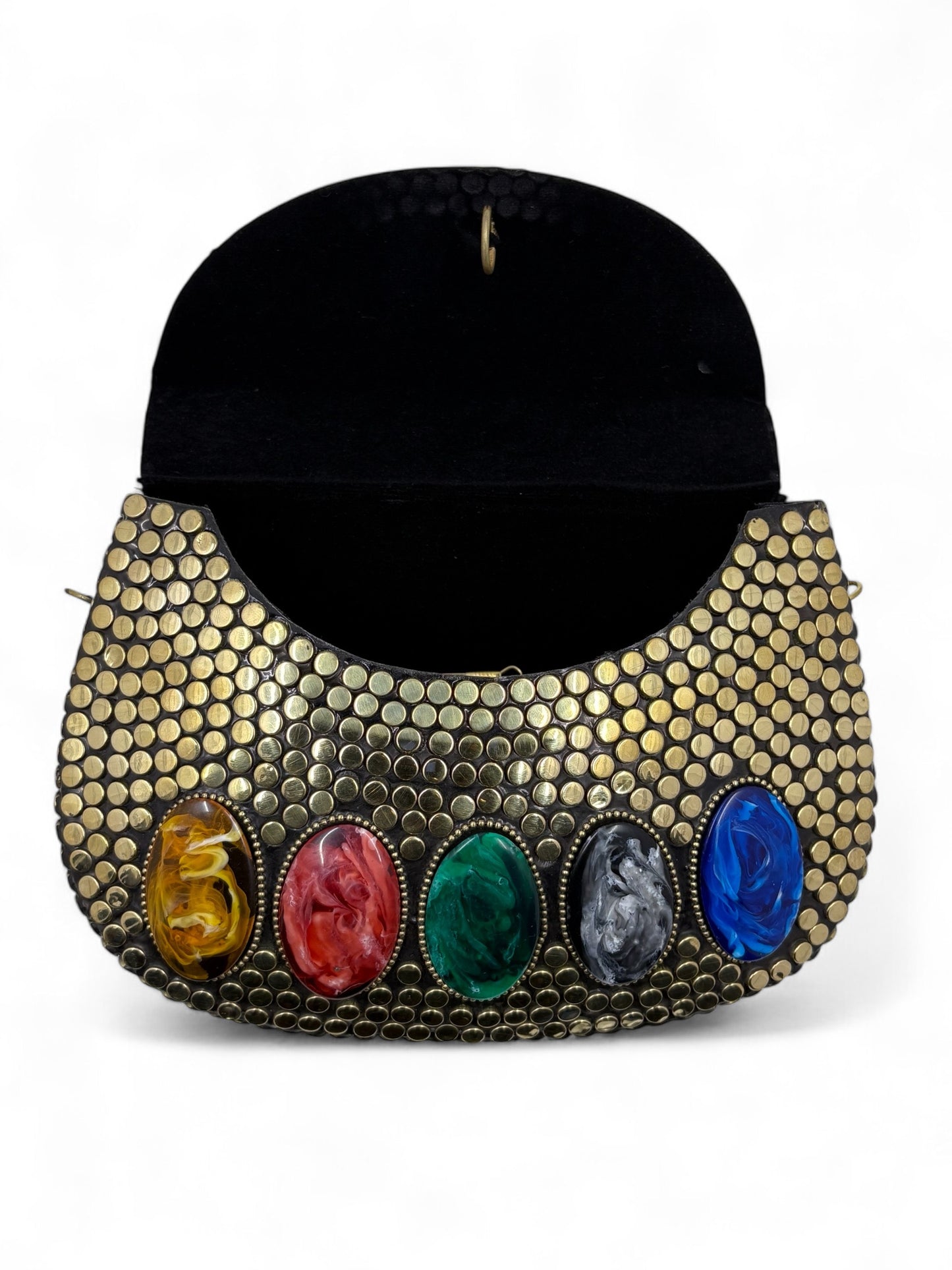 Premium brass clutch with embedded natural stone