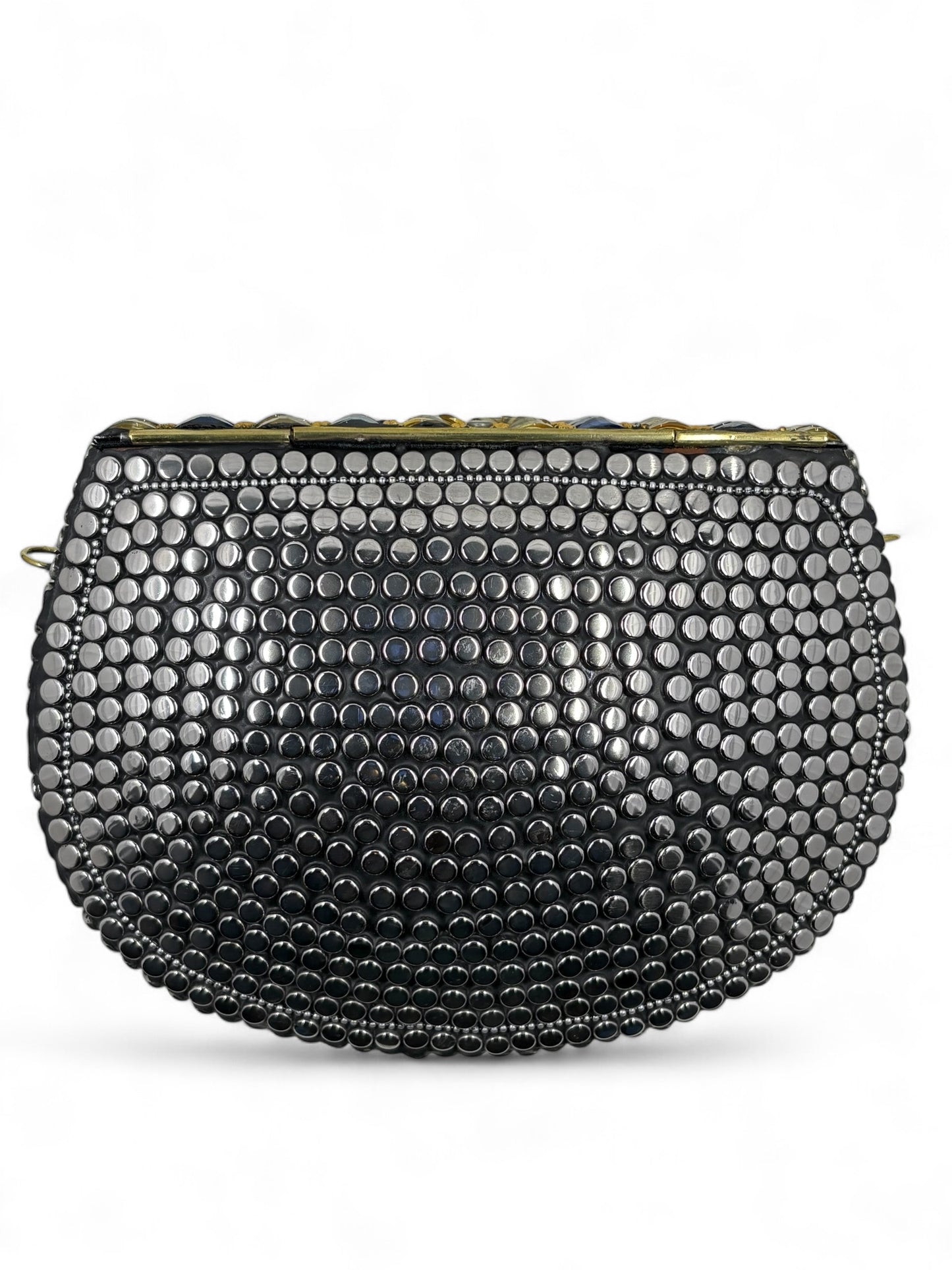 Vintage brass clutch with blue and yellow stones