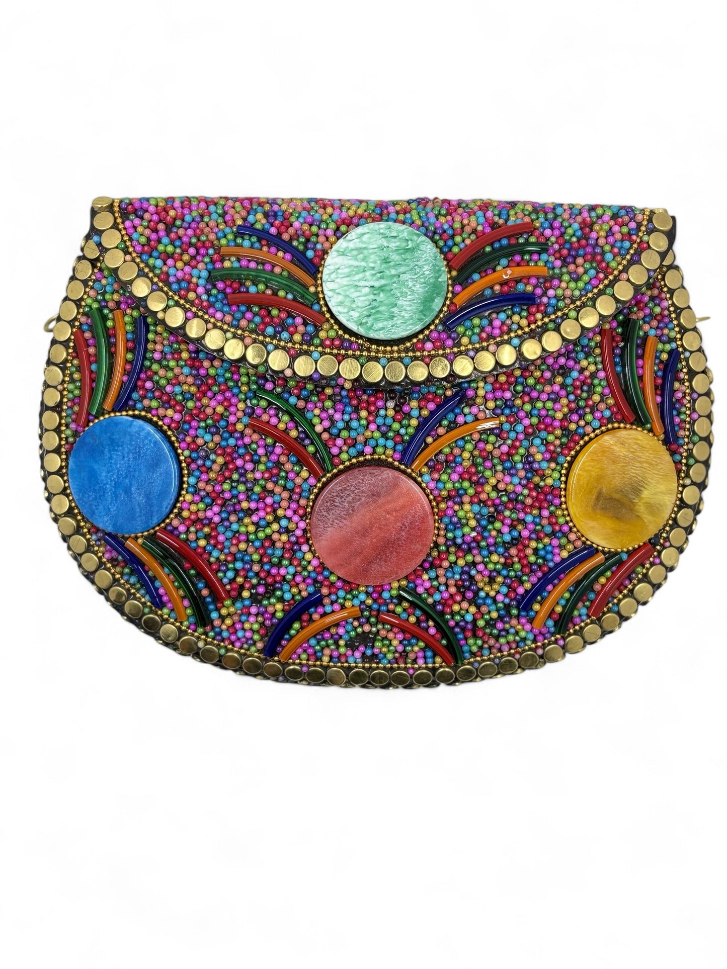 Multicoloured beads brass clutch