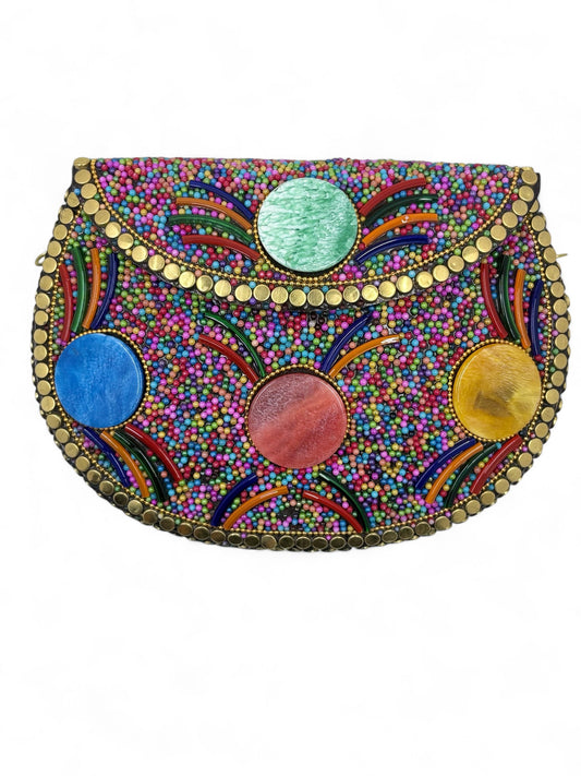 Multicoloured beads brass clutch