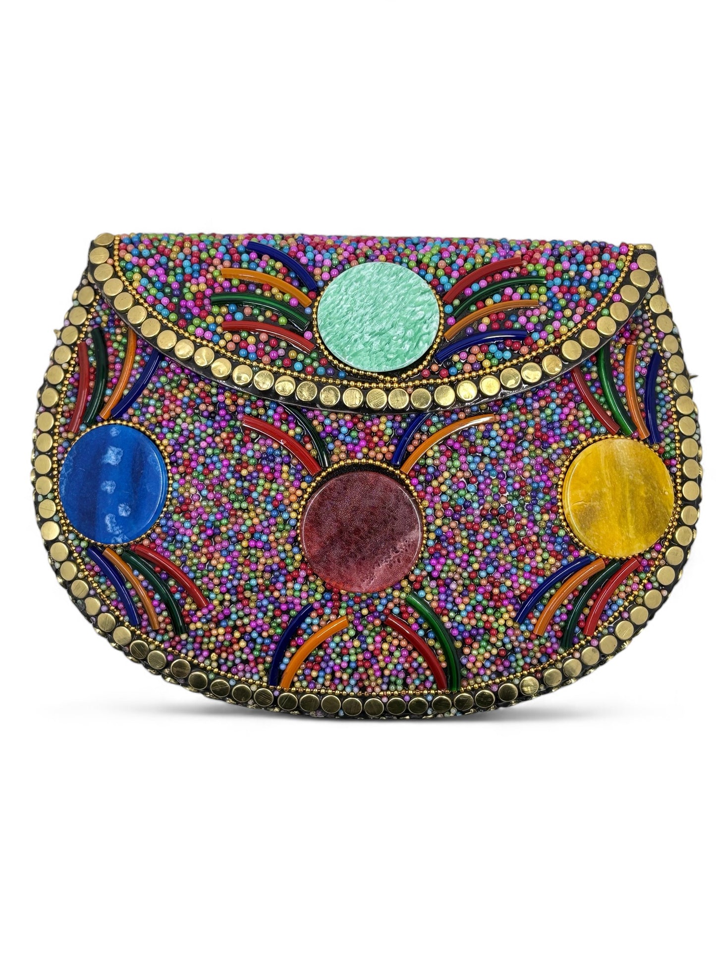 Handmade brass clutch with rainbow beads