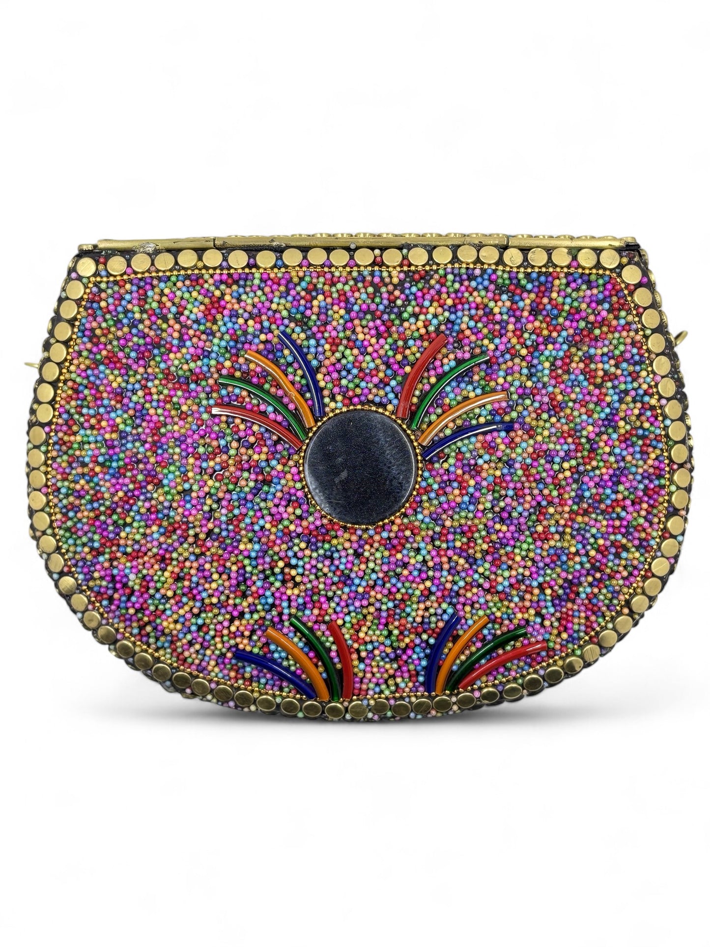 Handmade brass clutch with rainbow beads