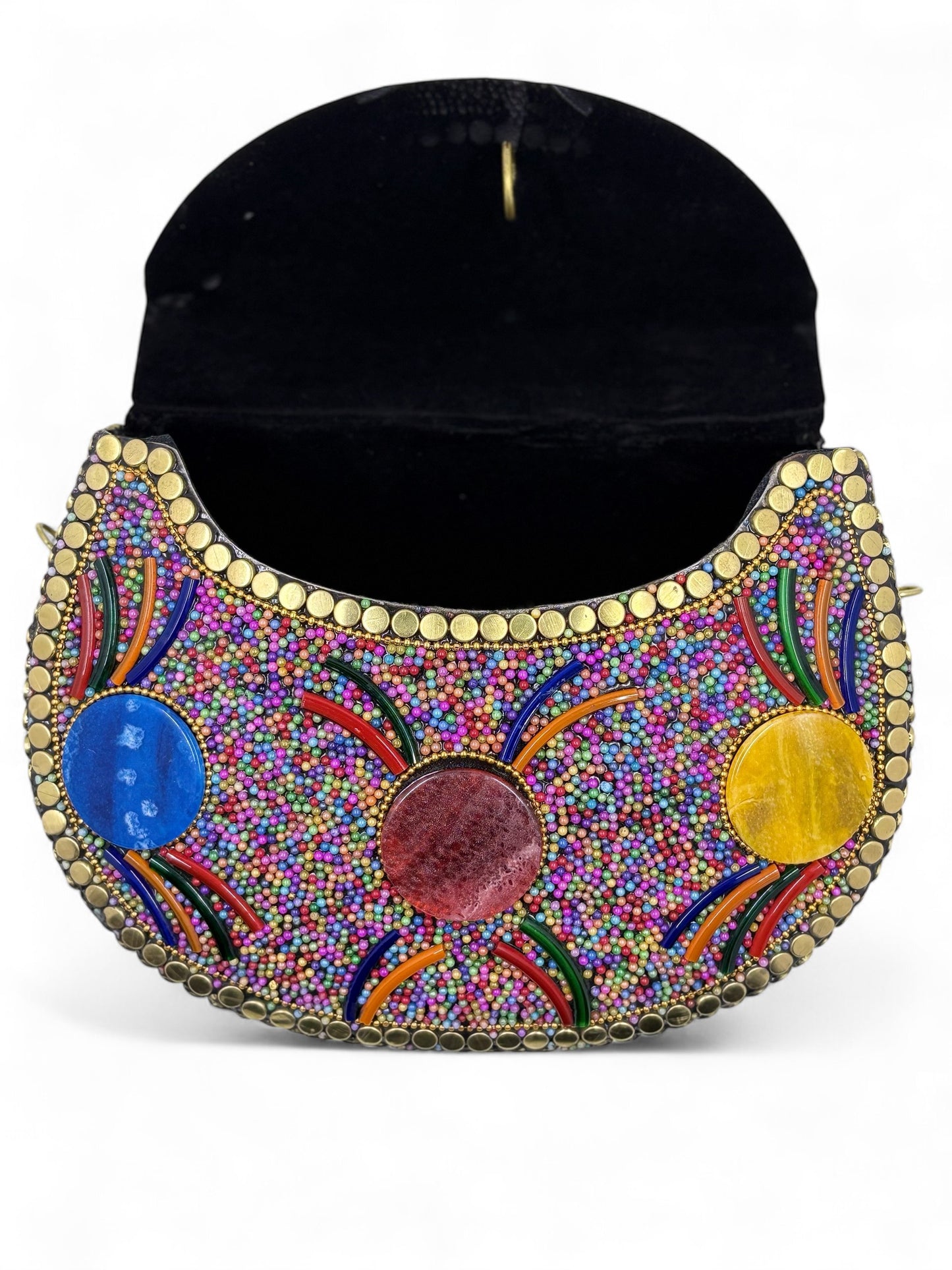 Handmade brass clutch with rainbow beads