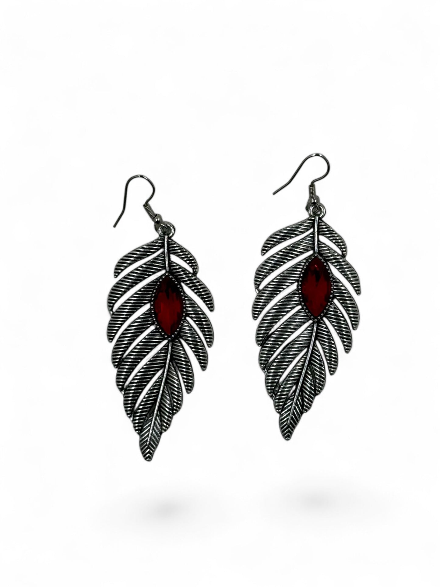 Red eye leaf earrings