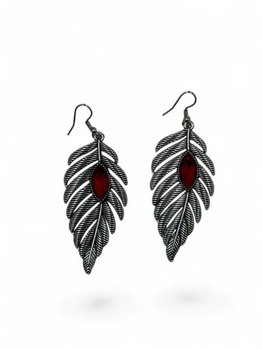 Red eye leaf earrings