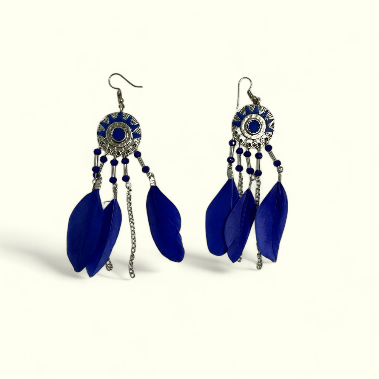 Blue feather earrings
