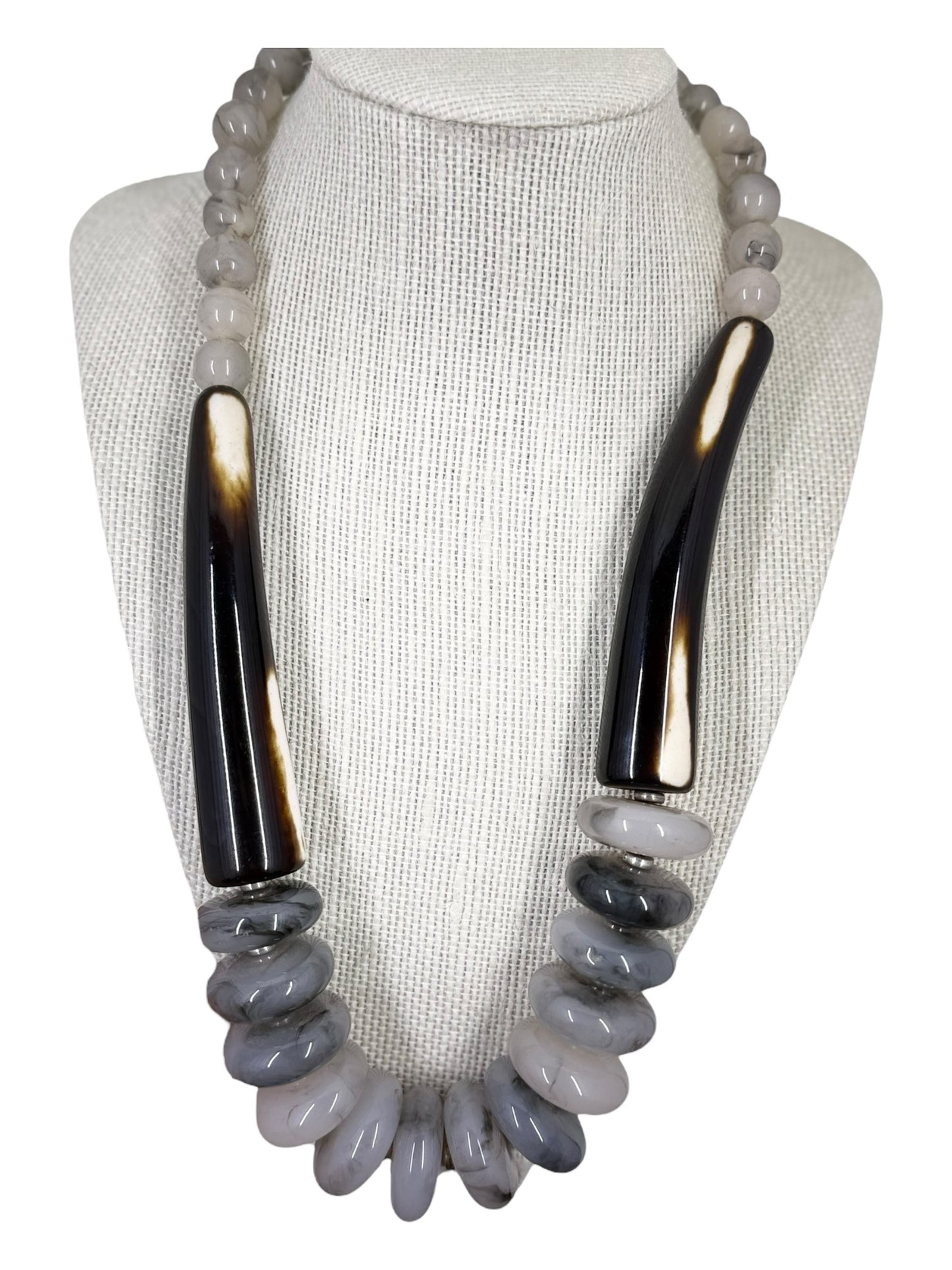 Vintage white stone and horn stripe necklace