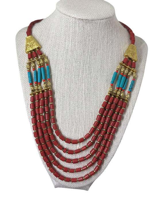 Tibetan red glass bead necklace