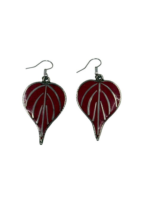 Red love leaf earrings