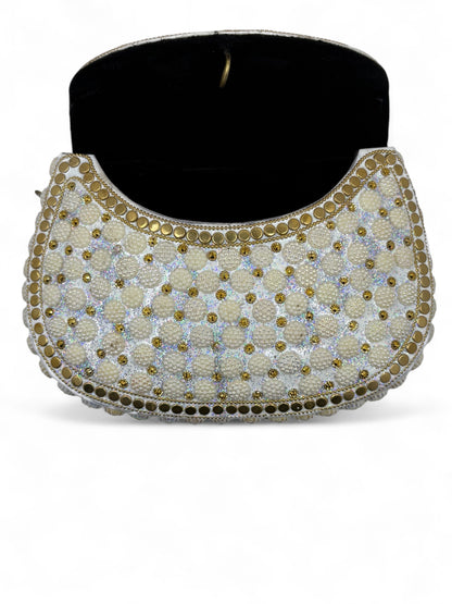 Vintage White stone brass clutch